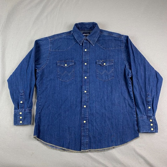 Wrangler Other - Wrangler mens denim Shirt XL Pearl Snap Denim Western pockets thick